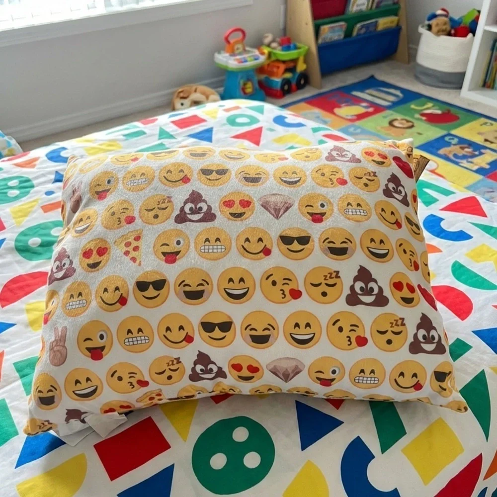 Emoji Patterned Decorative Pillow - Cream and Yellow
